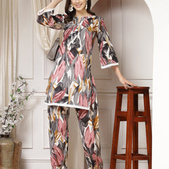 Indibelle Cotton Multi Abstract Print Co-ord Set (Grey)