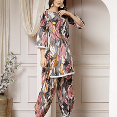 Indibelle Cotton Multi Abstract Print Co-ord Set (Grey)