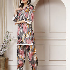 Indibelle Cotton Multi Abstract Print Co-ord Set (Grey)
