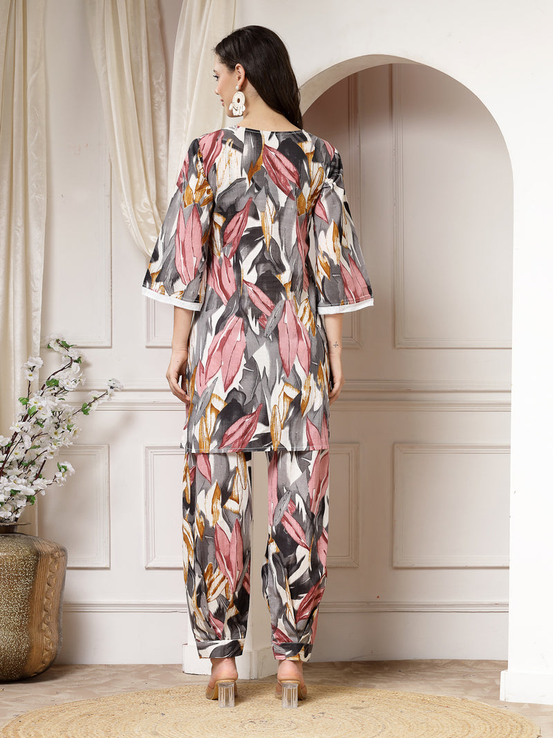 Indibelle Cotton Multi Abstract Print Co-ord Set (Grey)