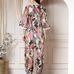 Indibelle Cotton Multi Abstract Print Co-ord Set (Grey)