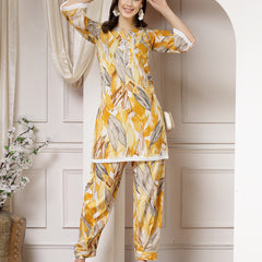 Indibelle Cotton Multi Abstract Print Co-ord Set (Yellow)