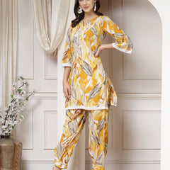 Indibelle Cotton Multi Abstract Print Co-ord Set (Yellow)