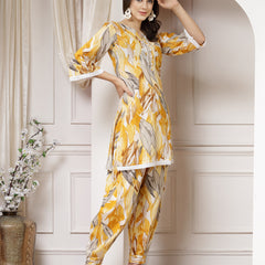 Indibelle Cotton Multi Abstract Print Co-ord Set (Yellow)