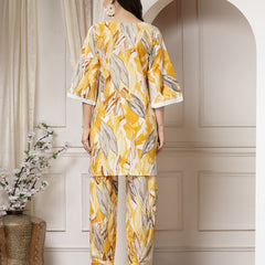 Indibelle Cotton Multi Abstract Print Co-ord Set (Yellow)