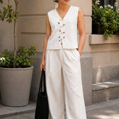 Indibelle Ivory Cotton Linen Blend Co-ord Set
