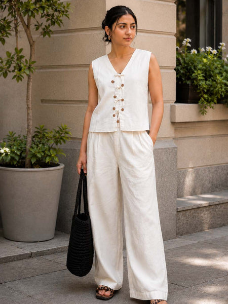 Indibelle Ivory Cotton Linen Blend Co-ord Set