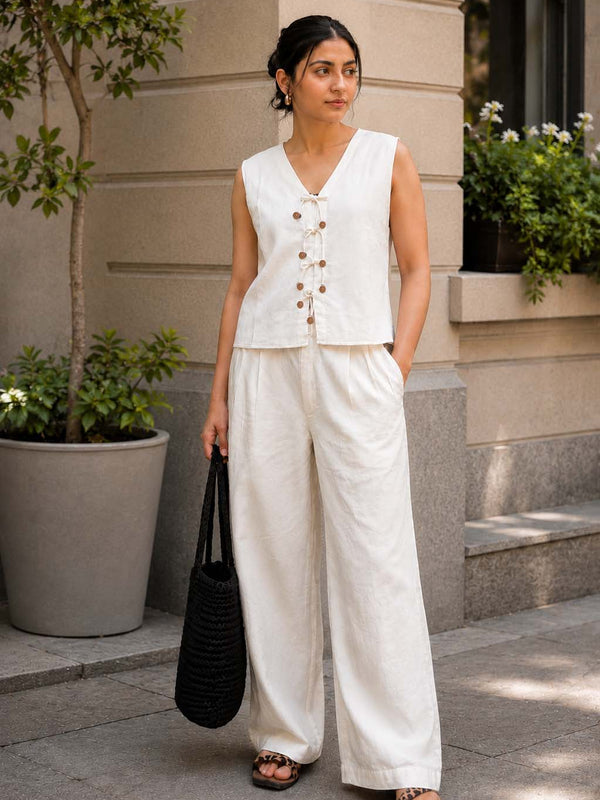 Indibelle Ivory Cotton Linen Blend Co-ord Set