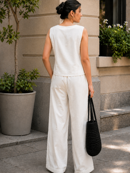 Indibelle Ivory Cotton Linen Blend Co-ord Set