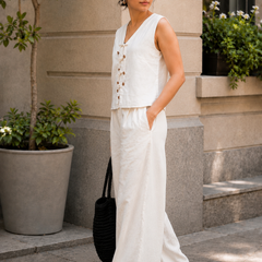Indibelle Ivory Cotton Linen Blend Co-ord Set