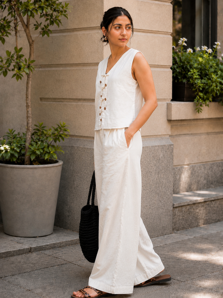 Indibelle Ivory Cotton Linen Blend Co-ord Set