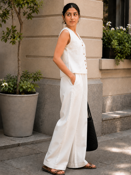 Indibelle Ivory Cotton Linen Blend Co-ord Set