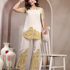Indibelle Linen Touch Ivory Golden Ochre Co-ord Set