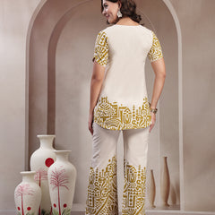 Indibelle Linen Touch Ivory Golden Ochre Co-ord Set