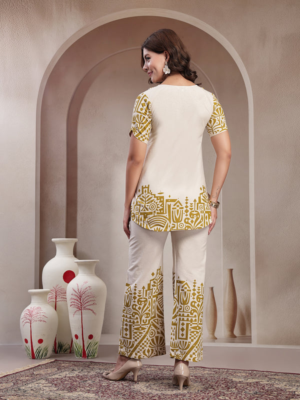Indibelle Linen Touch Ivory Golden Ochre Co-ord Set