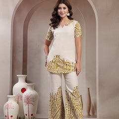 Indibelle Linen Touch Ivory Golden Ochre Co-ord Set