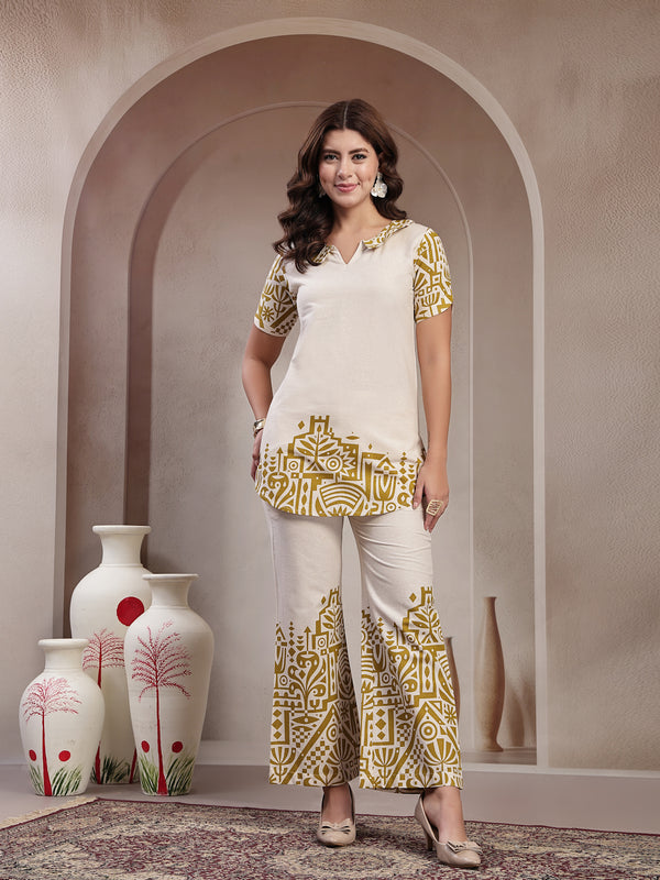 Indibelle Linen Touch Ivory Golden Ochre Co-ord Set