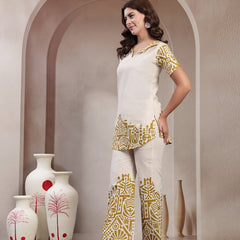 Indibelle Linen Touch Ivory Golden Ochre Co-ord Set