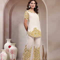 Indibelle Linen Touch Ivory Golden Ochre Co-ord Set