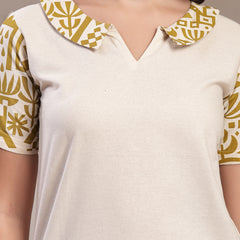 Indibelle Linen Touch Ivory Golden Ochre Co-ord Set