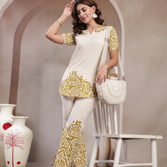 Indibelle Linen Touch Ivory Golden Ochre Co-ord Set