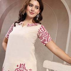 Indibelle Linen Touch Ivory Mauve Pink Co-ord Set