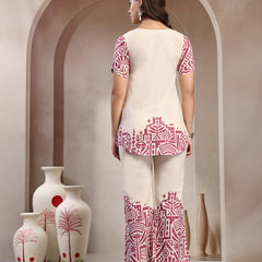 Indibelle Linen Touch Ivory Mauve Pink Co-ord Set