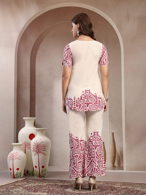 Indibelle Linen Touch Ivory Mauve Pink Co-ord Set