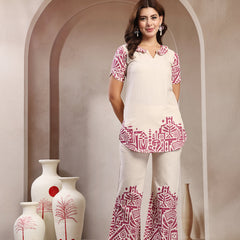 Indibelle Linen Touch Ivory Mauve Pink Co-ord Set