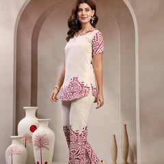 Indibelle Linen Touch Ivory Mauve Pink Co-ord Set