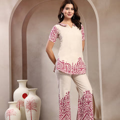 Indibelle Linen Touch Ivory Mauve Pink Co-ord Set