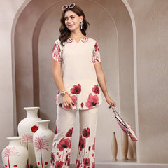 Indibelle Linen Touch Ivory Ruby Red Co-ord Set