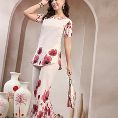 Indibelle Linen Touch Ivory Ruby Red Co-ord Set