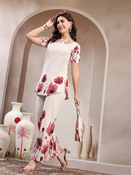 Indibelle Linen Touch Ivory Ruby Red Co-ord Set
