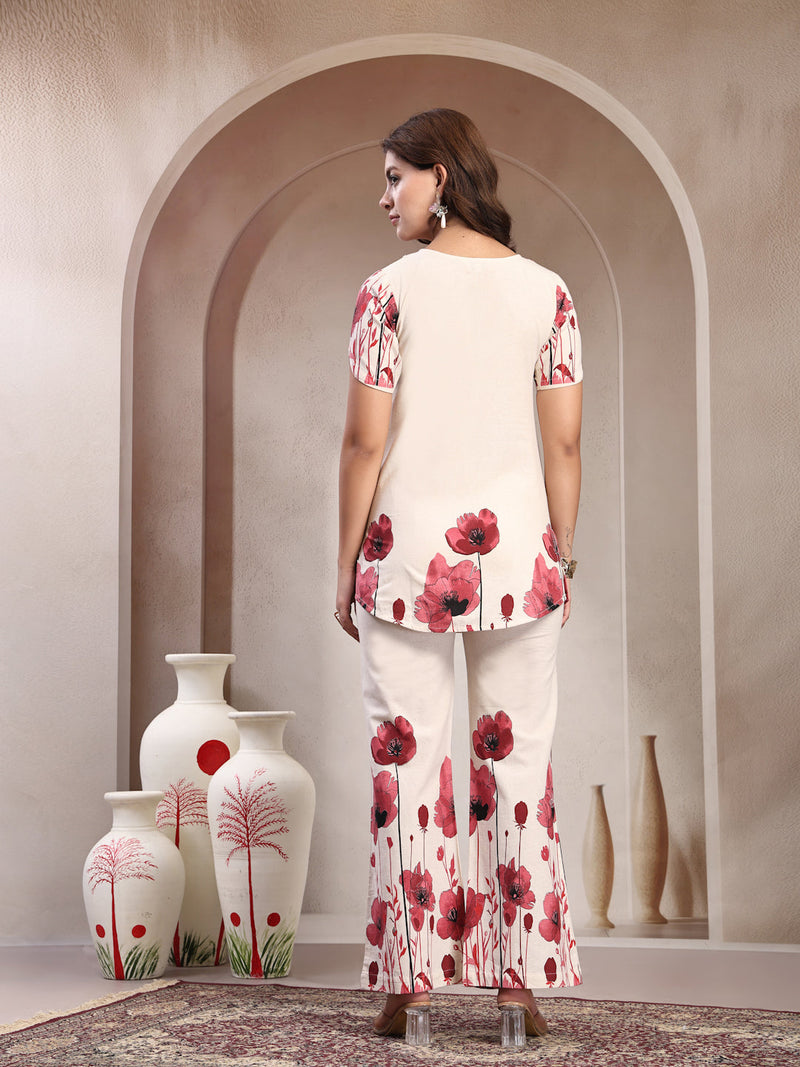 Indibelle Linen Touch Ivory Ruby Red Co-ord Set