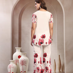 Indibelle Linen Touch Ivory Ruby Red Co-ord Set