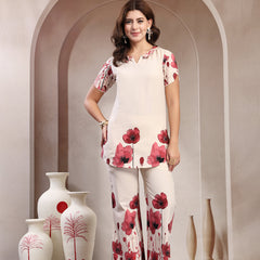 Indibelle Linen Touch Ivory Ruby Red Co-ord Set