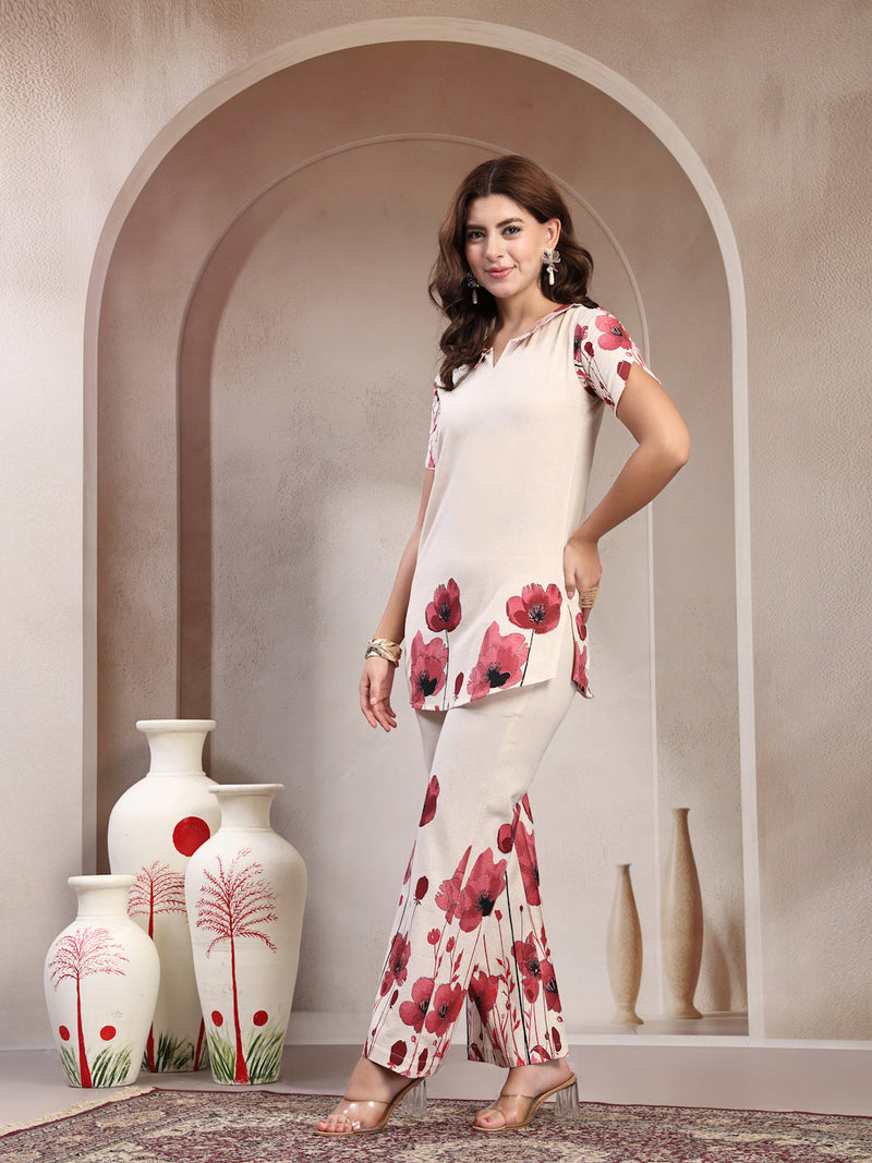Indibelle Linen Touch Ivory Ruby Red Co-ord Set