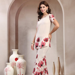 Indibelle Linen Touch Ivory Ruby Red Co-ord Set