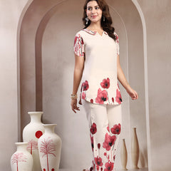 Indibelle Linen Touch Ivory Ruby Red Co-ord Set