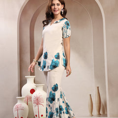 Indibelle Linen Touch Ivory Teal Blossom Co-ord Set