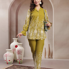 Indibelle Linen Touch Mustard Olive Ivory Co-ord Set