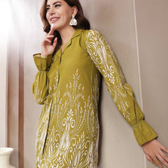 Indibelle Linen Touch Mustard Olive Ivory Co-ord Set