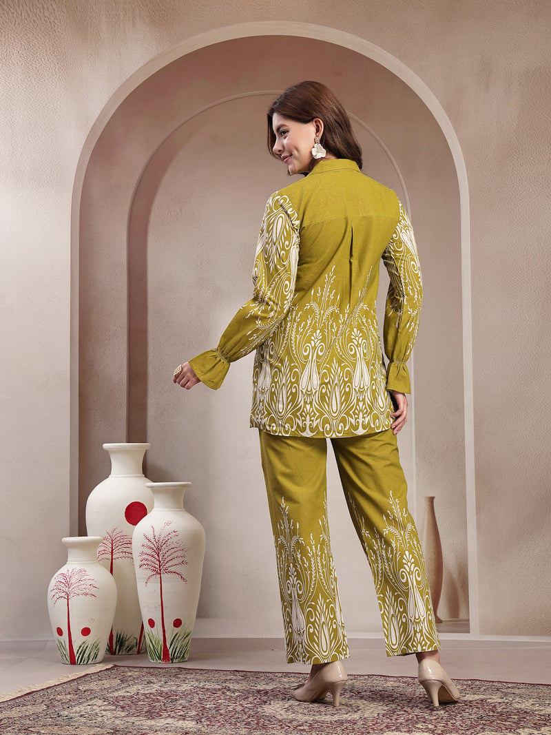 Indibelle Linen Touch Mustard Olive Ivory Co-ord Set