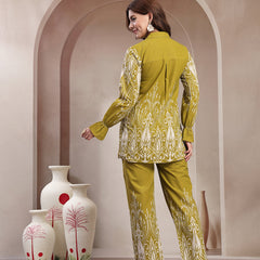 Indibelle Linen Touch Mustard Olive Ivory Co-ord Set