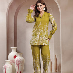 Indibelle Linen Touch Mustard Olive Ivory Co-ord Set