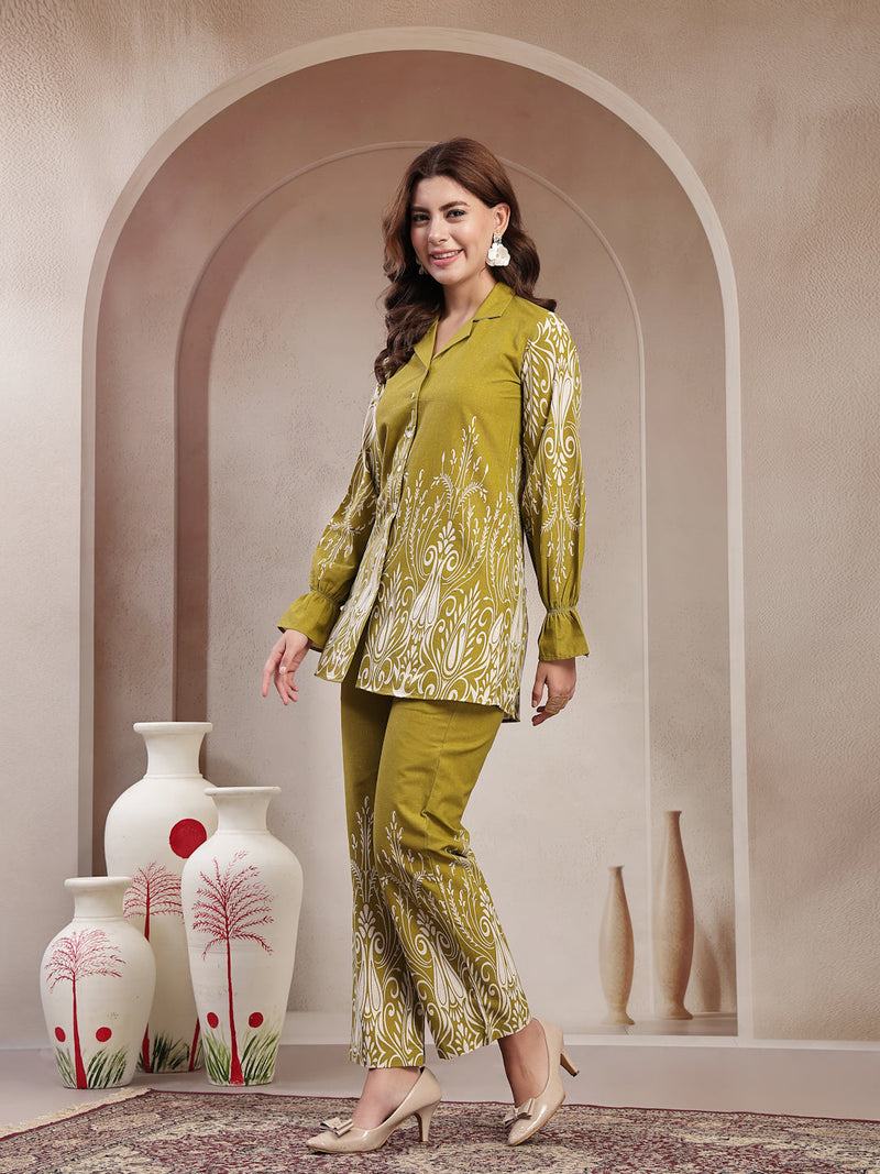 Indibelle Linen Touch Mustard Olive Ivory Co-ord Set