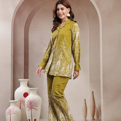 Indibelle Linen Touch Mustard Olive Ivory Co-ord Set