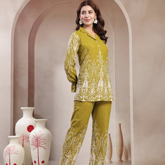 Indibelle Linen Touch Mustard Olive Ivory Co-ord Set