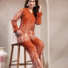 Indibelle Linen Touch Terracotta Ivory Co-Ord Set